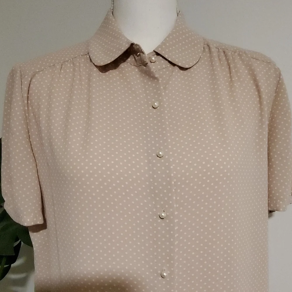 Anne Klein Beige Polka Dot Blouse
